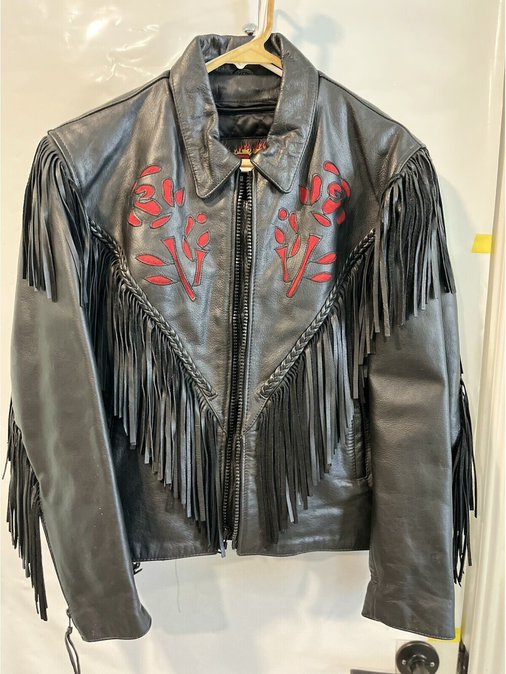 Hot Leathers Womens Leather Motorcycle Lined Jacket Size M Black Red Roses